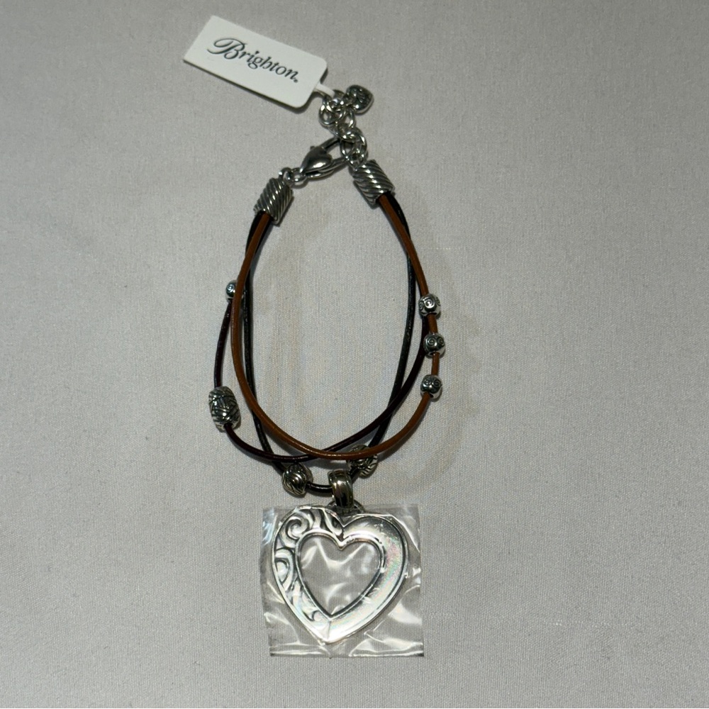 Brighton Barbados Heart Bracelet with brown & tan leather straps & silver heart